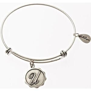 Bella Ryann U Adjustable Expandable Silvertone Wire Bangle Bracelet Initial